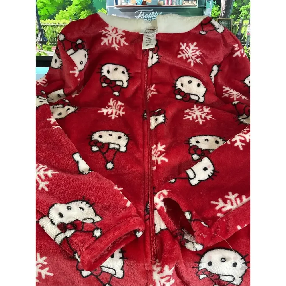 Hello Kitty Christmas Pajamas Hooded One Piece Red Jumpsuit Small S 2023 Sanrio